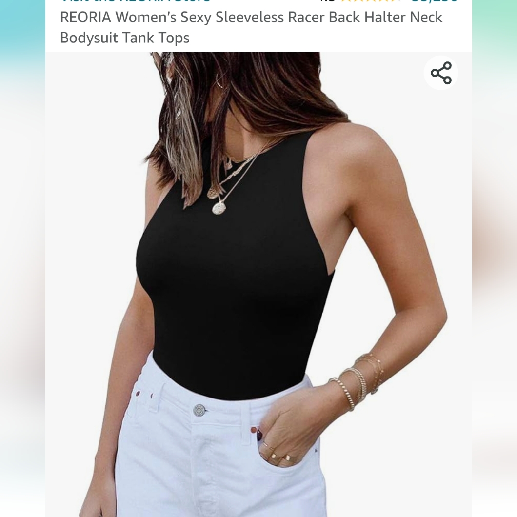 Sexy Slevless Racer Back Halter Neck Bodysuit Tank Top Size Large New With Ta